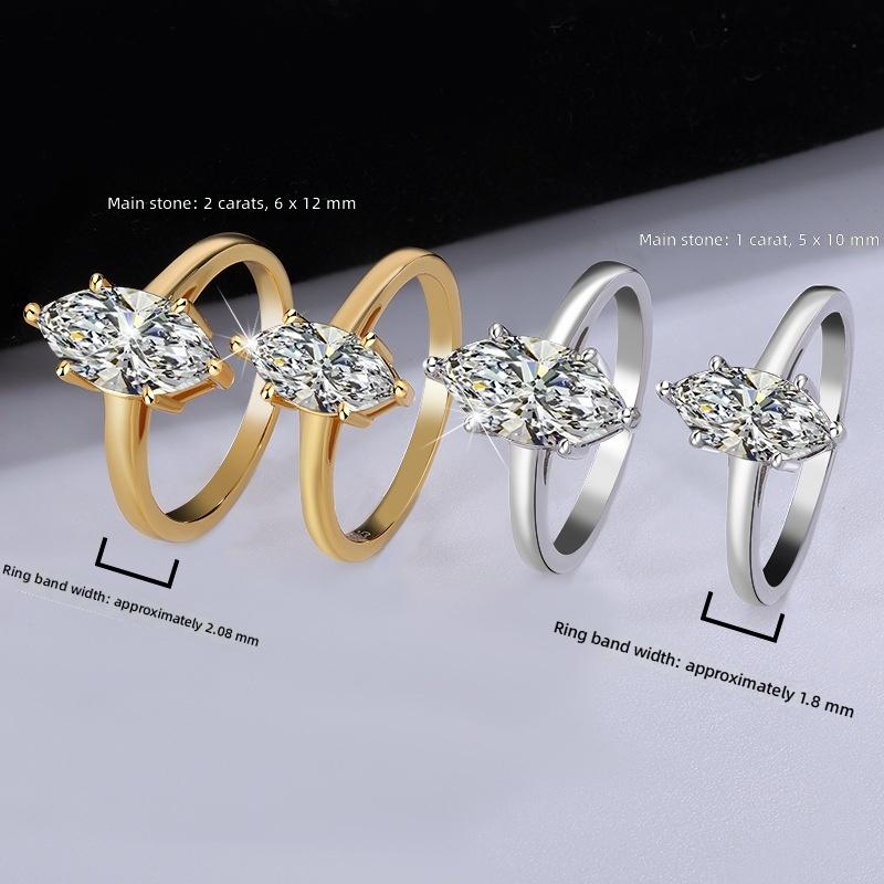 New Design S925 Silver 18k Gold Plated 1CT 2CT VVS D Color Marquise Cut Moissanite Women Ring Engagement Wedding Moissanite Band