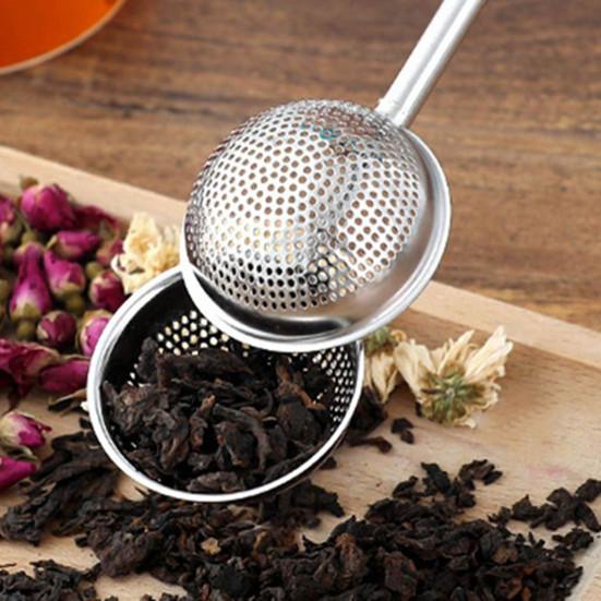 Stainless Steel Tea Strainer One Handed Operation Ball Shape Tea Filter Dual-Function Quick Sifting Flour Sifter for Baking Cakes And Spices