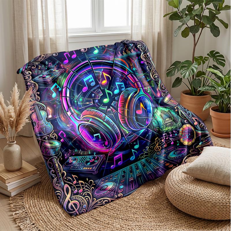 Music Dreams in Space Theme blanket Lightweight Warm Flannel Blanket Decorative Throw Blanket for Home Decoration
