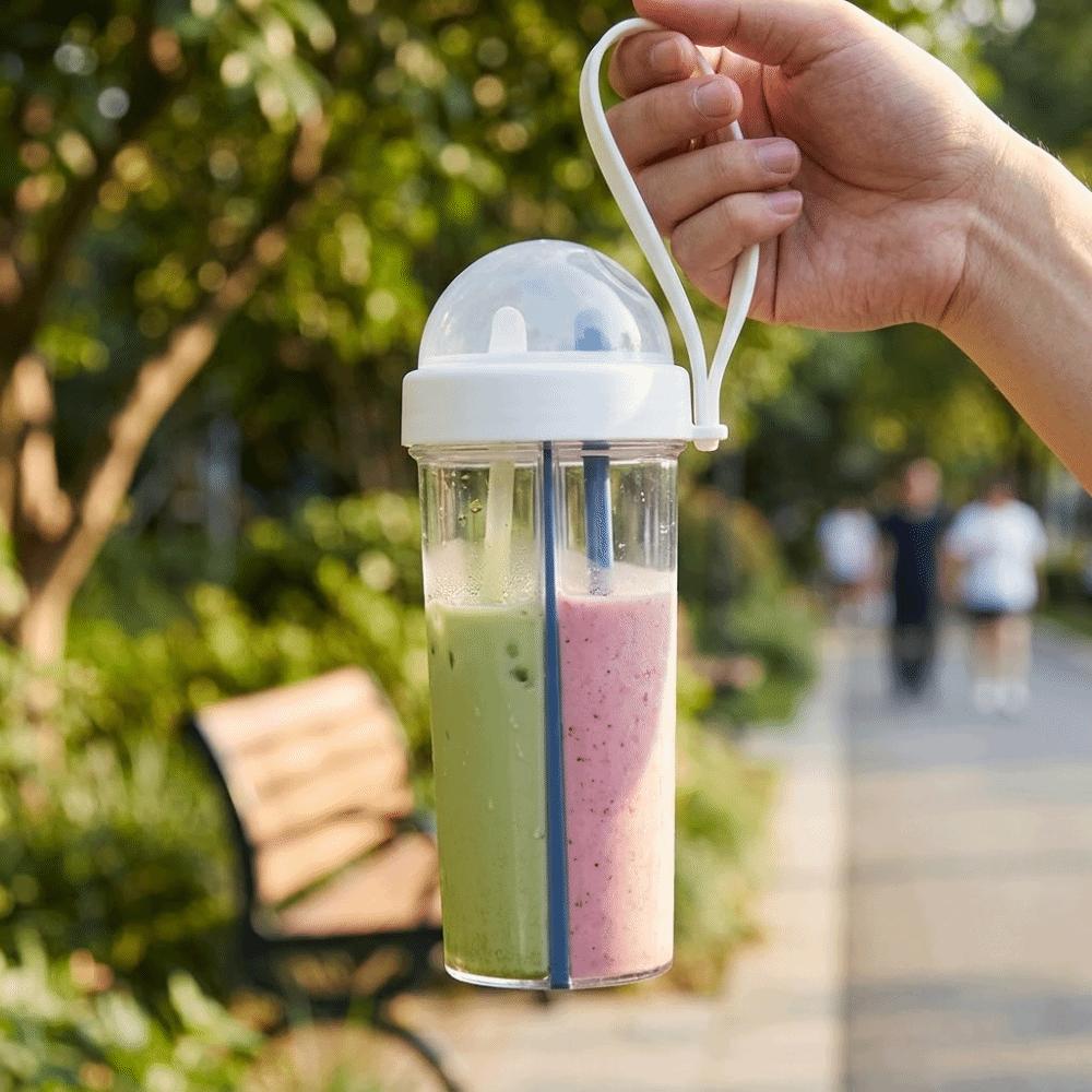 Daily Accessory 600ML Dual Drink Cup Dual Mouth With Tubes Sport Tumbler Light Weight Large Volume Water Bottle Fruit Tea Drink
