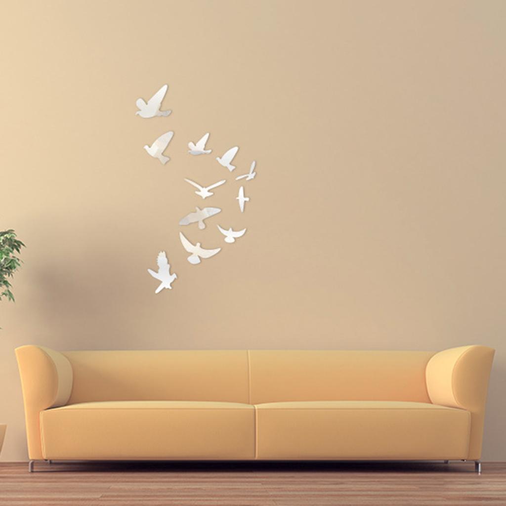11 шт., акриловые зеркальные наклейки с птицами, 3D съемные наклейки на стены, украшение на стену для спальни, украшения для дома, настенная фреска