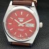 ВОССТАНОВЛЕННЫЕ АВТОМАТИЧЕСКИЕ МУЖСКИЕ ЧАСЫ SEIKO 5, СДЕЛАНО В ЯПОНИИ, КРАСНЫЙ ЦИФЕРБЛАТ, ИЗГОТОВЛЕНЫ НА ЗАКАЗ a440041-2 QV90-a440041