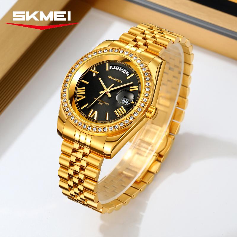 SKMEI 9419 Fashion Men's Quartz Watch Gold Stainless Steel Strap Calendar Luxury Watch Business Men's Watch Relgios Masculino