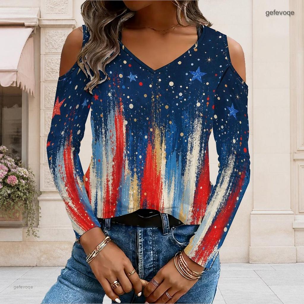 Plus Size Women Casual V Neck Shoulder Cutout Long Sleeve Daily Tee
