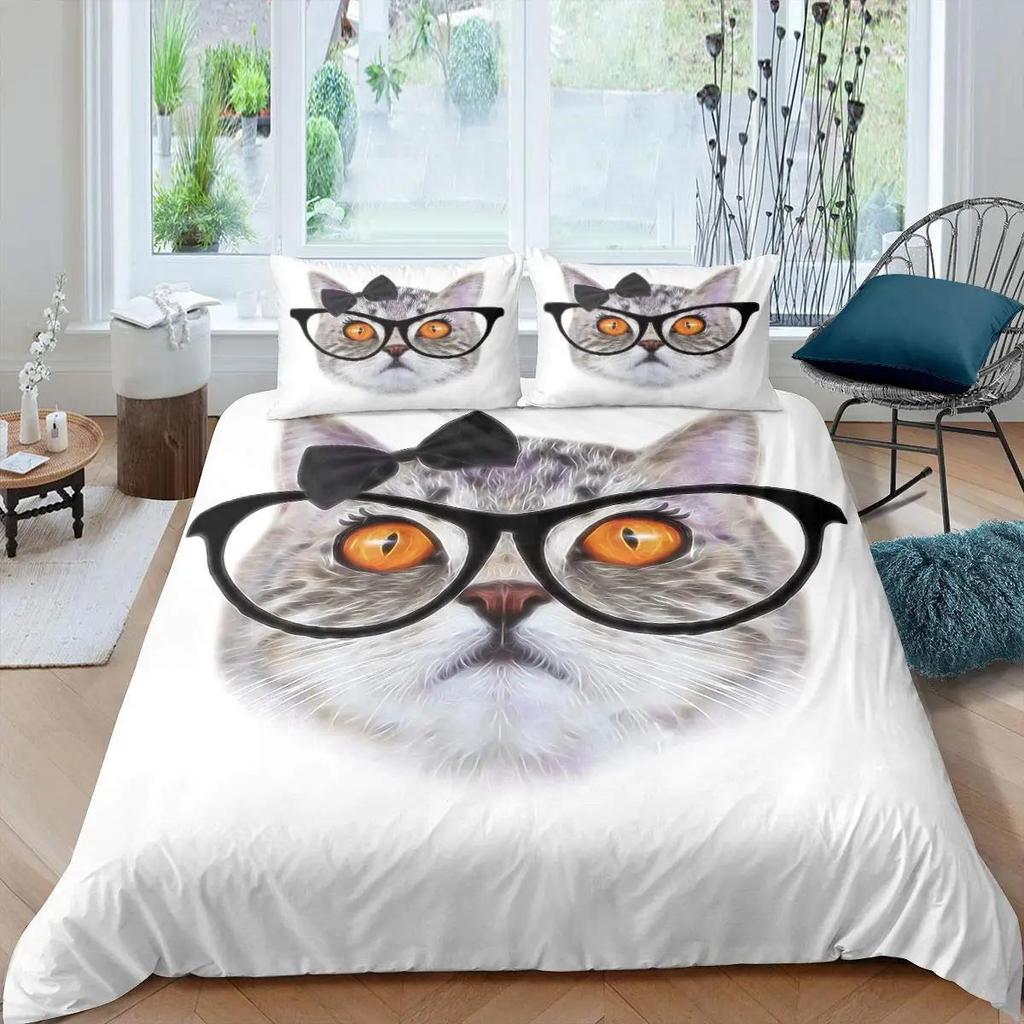 3D цифровая печать 2/3 шт животное кошка узор пододеяльник наволочка двуспальная кровать покрывало одеяло мягкий микрофибра постельное белье комплект