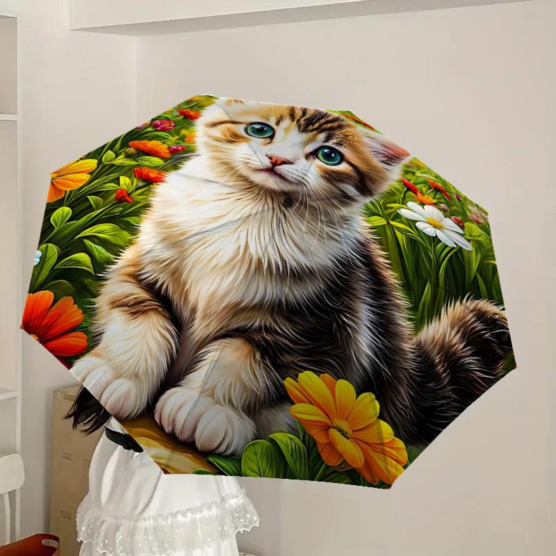 1pc Floral Kitty Automatic Open/Close Umbrella, 8-Rib Sturdy Frame,Ideal Birthday/Gift for Men & Women, Outdoor Accessory yy251126053