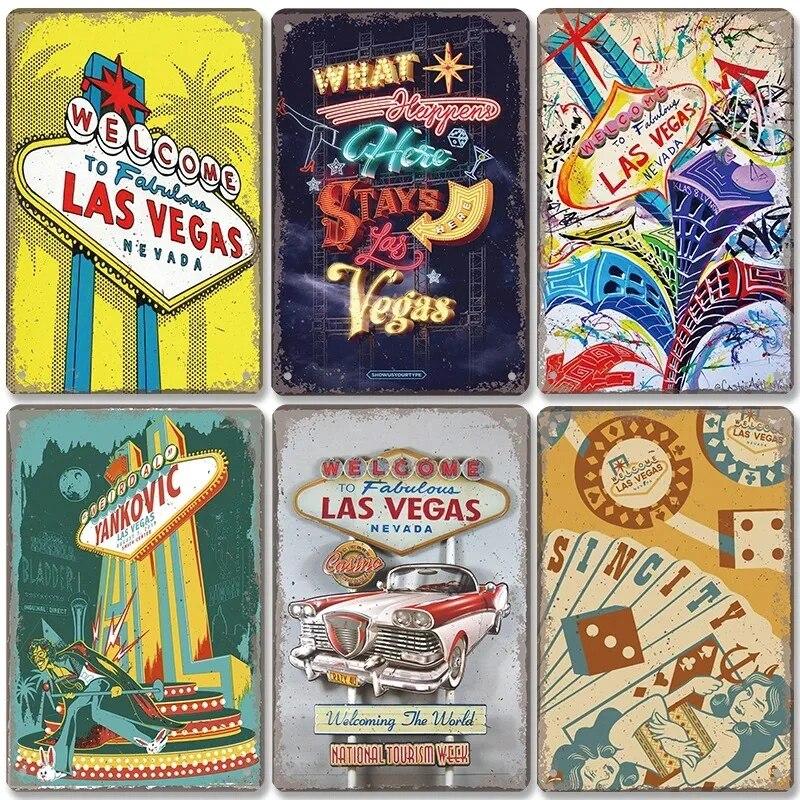 Welcome To Las Vegas Plaque Metal Tin Signs Vintage Decor Nevada Casino Metal Posters Wall Art Decor
