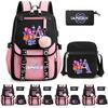 3Pcs/set Cute Cartoon 26 English Letter Printed Backpack with Shoulder Bag for Teenager Student Girl Boy Bookbag Large Capacity Travel Bag Kid Gift