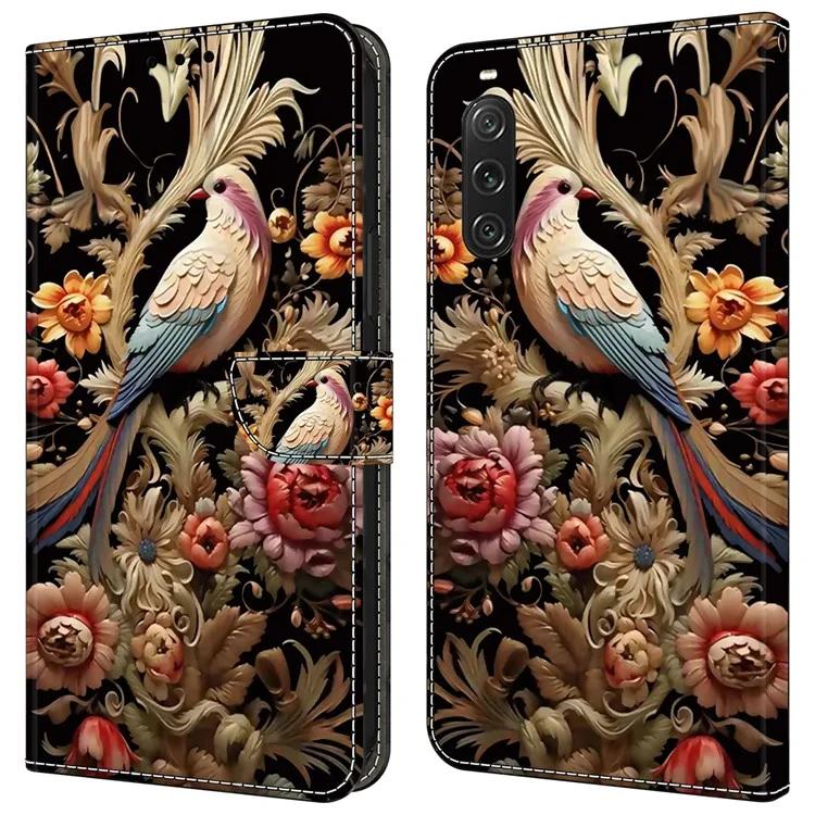 For Sony Xperia 10 V Wallet Phone Case Pattern Printing PU Leather Flip Cover - Flower Vine