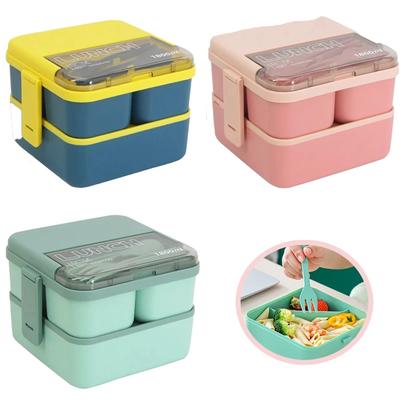2-слойный контейнер для ланча с вилкой и ложкой для микроволновой печи Bento Boxe, портативный контейнер для хранения еды, столовые приборы для детей и работников