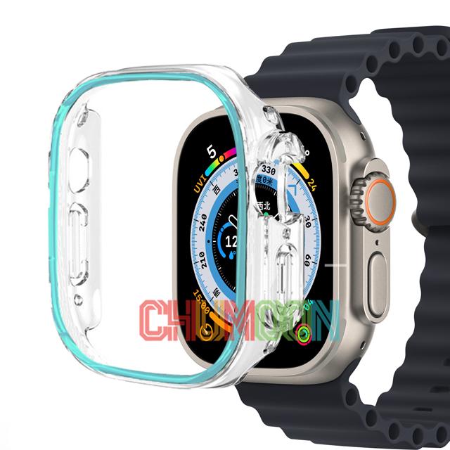 Светящийся чехол для Apple Watch Case Ultra 49 мм, 45 мм, 44 мм, 41 мм, 40 мм, жесткий бампер из ПК, защитная рамка, аксессуары для iWatch 8, 7, 6, 5 SE