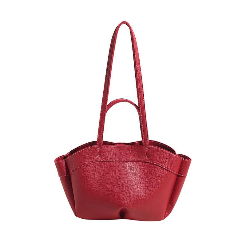 Solid Color Simple Pu Leather Women Casual Tote Bag For Daily And Commuting