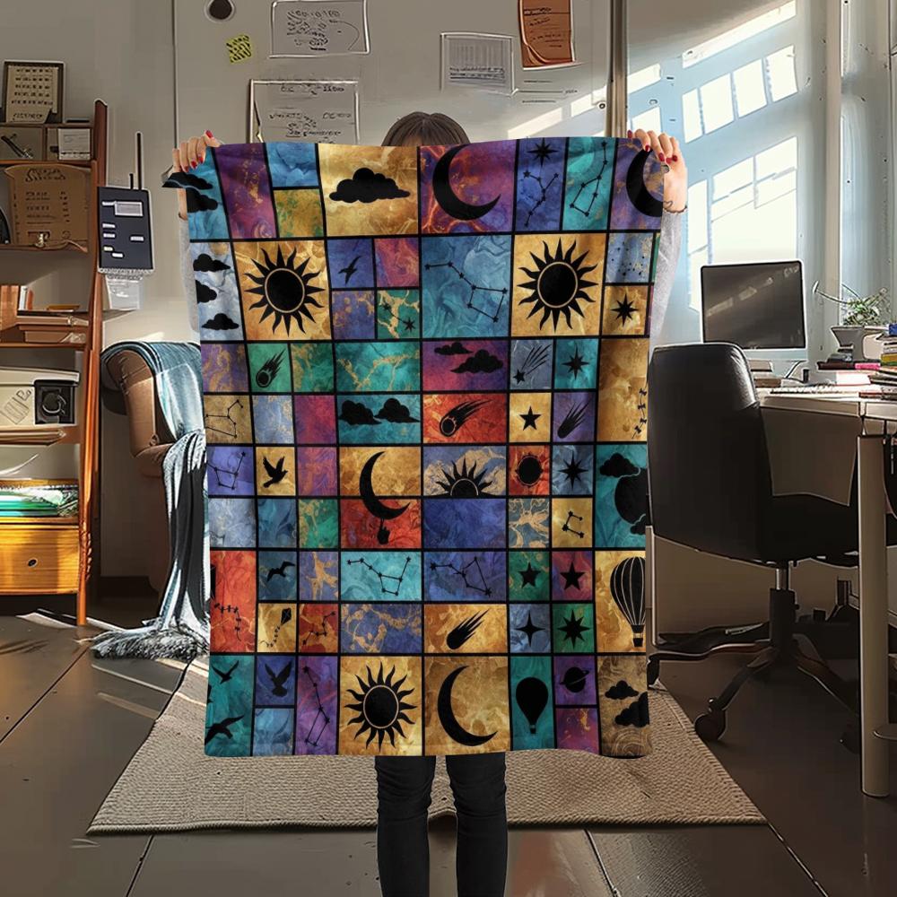 1Pc Sky Print Flannel Blanket, High quality Comfortable for All Seasons, Home Decor, Warmth and Comfort, Perfect for Christmas Gifts W162