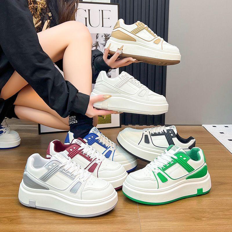 2025 Summer New Women's Slim Fit Platform Chunky Dad Shoes College Style Thick Sole Heightening Sporty Sneakers