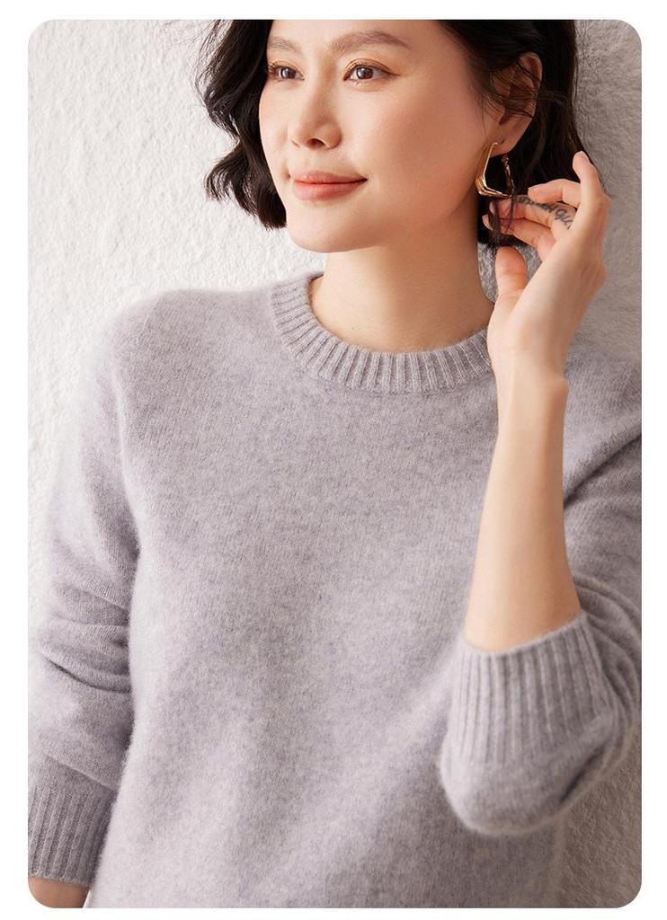 Lekasha Women's Thickened Round Neck Saddle Shoulder Cashmere Sweater for Autumn and Winter