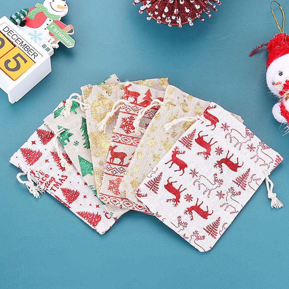 Декор Мешок Снеговик Лось Хранение Еды Веселое Рождество Джут Подарочные Мешки Органайзер для Конфет Мешочек на Шнурке