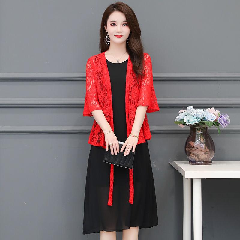 Summer and Autumn Lace Shawl Women's Short Large Cut-out Shawl with Skirt Over Top Thin Coat