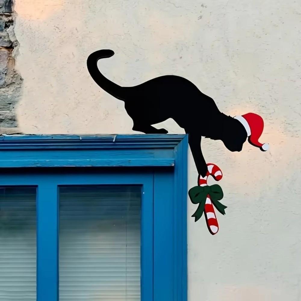 Cat Shaped Christmas Door Corner Decoration Fun Charming Imitation Wood Door Frame Ornament Rustic Holiday Atmosphere Decor
