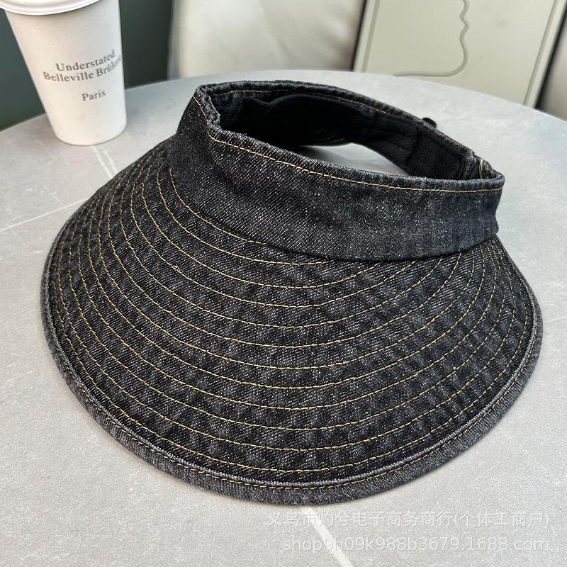Retro simple washed denim empty top hat, large brim, sun protection, small face, versatile fisherman hat tide