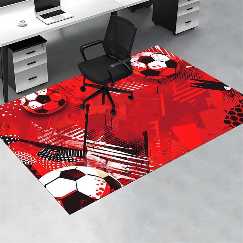 Red Black Graffiti Soccer Ball Art Print Area Rug Football Sports Non‑Slip Rectangular Floor Mat Game Room Living Bedroom Home Decor Rug