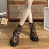 Короткие сапоги на толстой подошве в британском стиле, осень 2024 г., новые, ретро, универсальные, нескользящие, женские короткие сапоги, Zapatos De Mujer