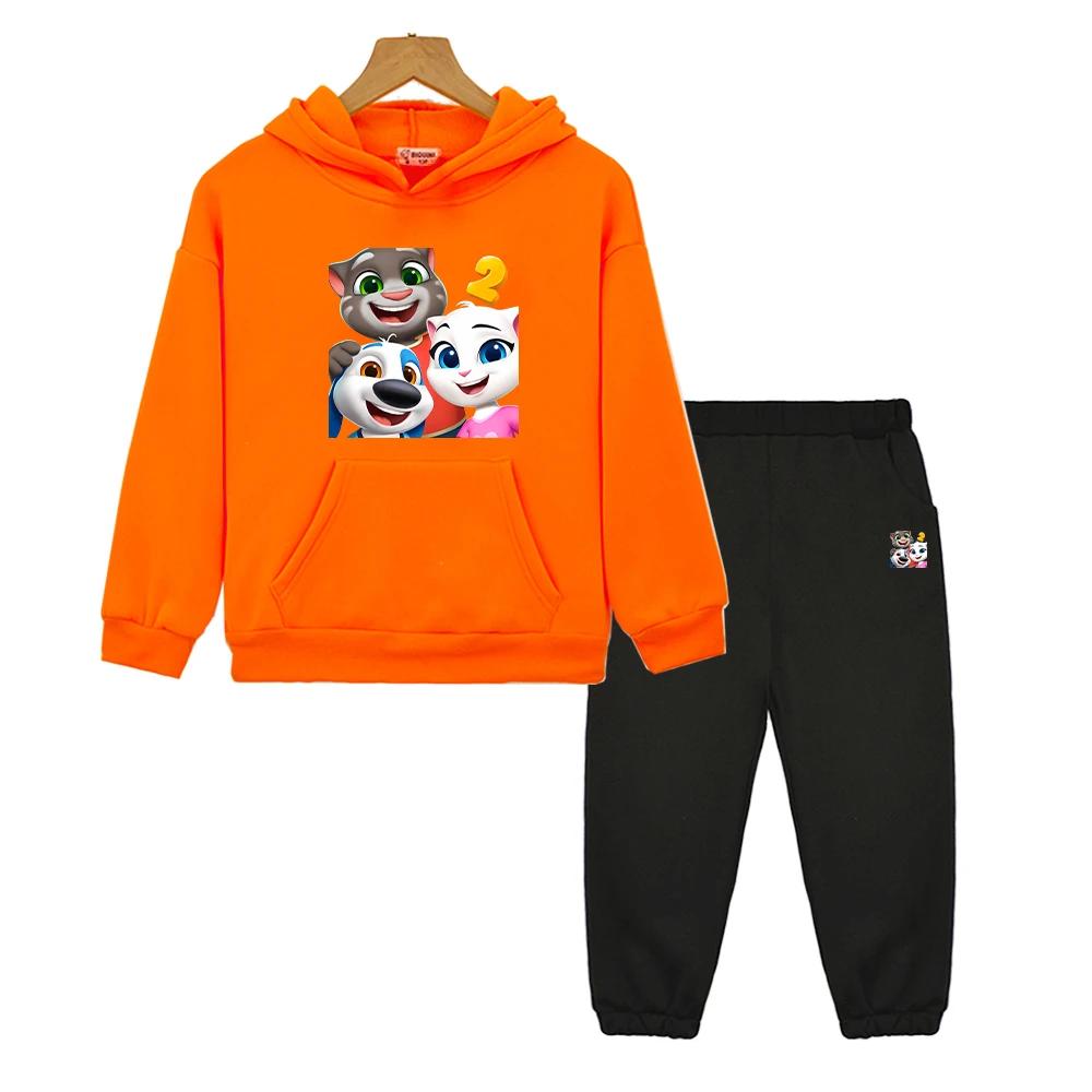 Christmas Talking tom cat hoodie Fleece Sweatshirt  Jacket 2pcs pullover+Pant boys girls Hooded Spors Sets kids clothes
