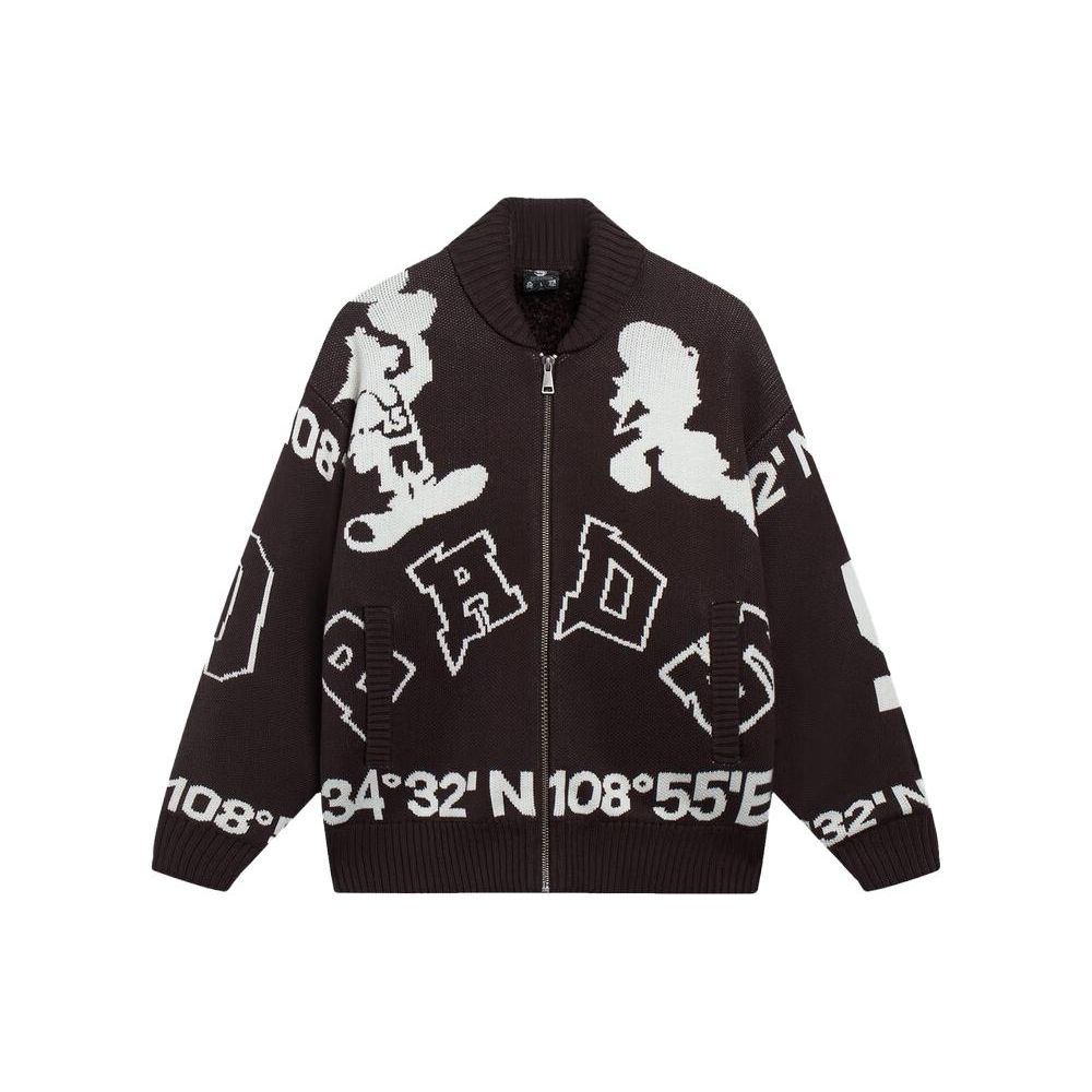 Li Ning Badfive Letter Print Faux Lamb Wool Loose Jacket Men Jacket Charcoal Brown AMBS161-2