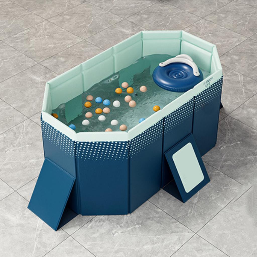 1.6m Foldable Pool Rectangular Shaped Thickened PVC Swimming Pool for Home Use Blue