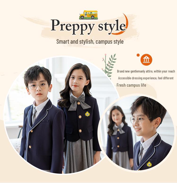 Комплект формальной белой рубашки и темно-синего пиджака в стиле детской академии для девочек начальной школы