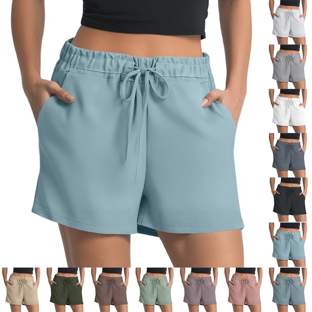 Women's Summer Drawstring Sports Shorts High Waist Casual Shorts With Pockets