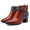 Genuine Leather Shoes Women Boots Retro Mixed Colors Pointed Toe Handmade Concise Mid-heeled Modern Boots