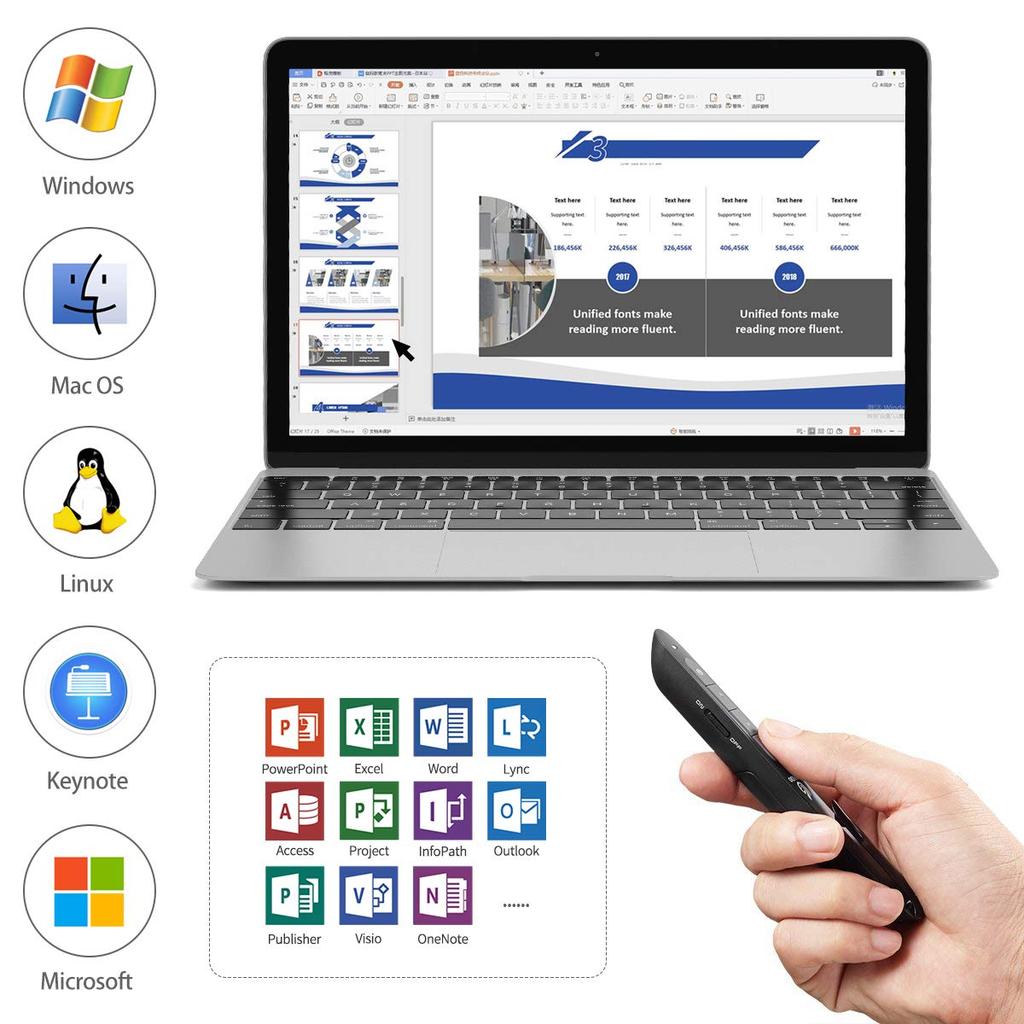 AMERTEER Беспроводная мышь-указка с пультом дистанционного управления, дальность управления 10 м, презентер, без лазера, функция, стик,