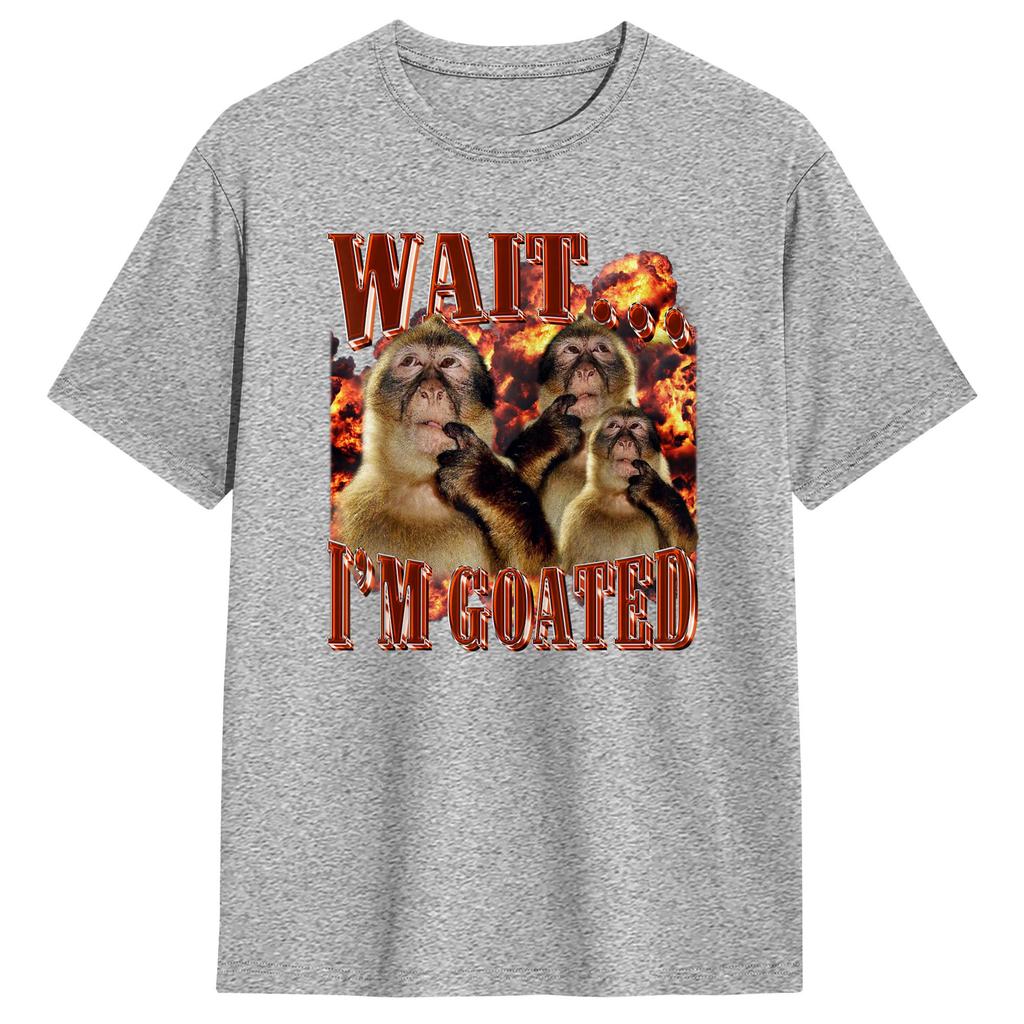 Unisex Women T Shirt Wait IM Goated Funny Hilarious Thinking Monkey Graphic TShirts YK Basic Pure Cotton Tops Plus Size XL
