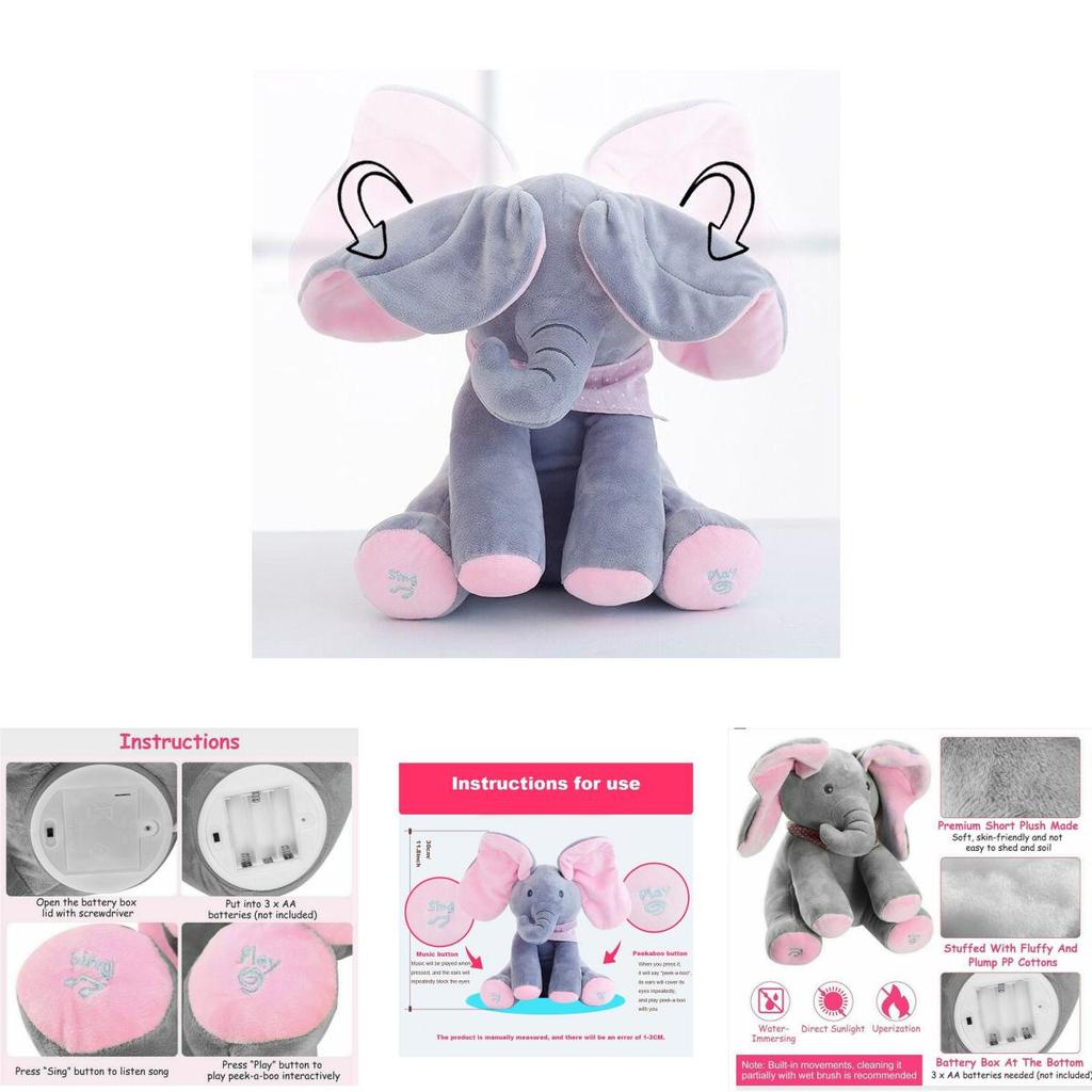 Adorable Peek-a-boo Elephant Singing Baby Plush Toy For Kids In Pink And Gray