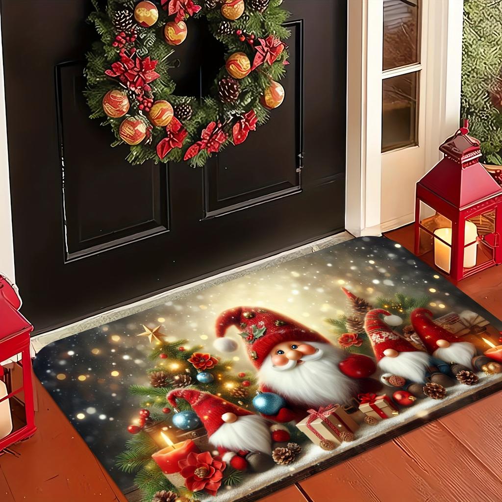 1pc Christmas‑Gnome‑Tree Print Welcome Doormat, Washable Indoor Floor Mat for Bathroom, Living Room, Bedroom, Kitchen, Office