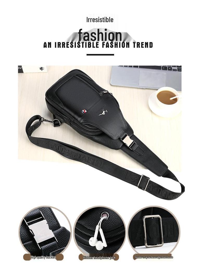 Men's Genuine Leather Crossbody Chest Bag - Trendy & Casual Small Backpack