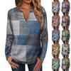 Women's Fashion Casual V-Neck Long Sleeve Loose  Printed T-Shirt Ladies Top With Decorative Buttons