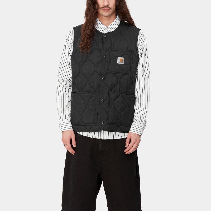Carhartt WIP SS24 Жилет Skyton Плетеная квадратная этикетка Застежка на кнопки Круглый вырез Жилет Мужские жилеты Черный I032989-89-XX