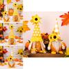 Adorable Yellow Checkered Gnome Figurine For Thanksgiving With Autumn Leaves And Sunflower Accents