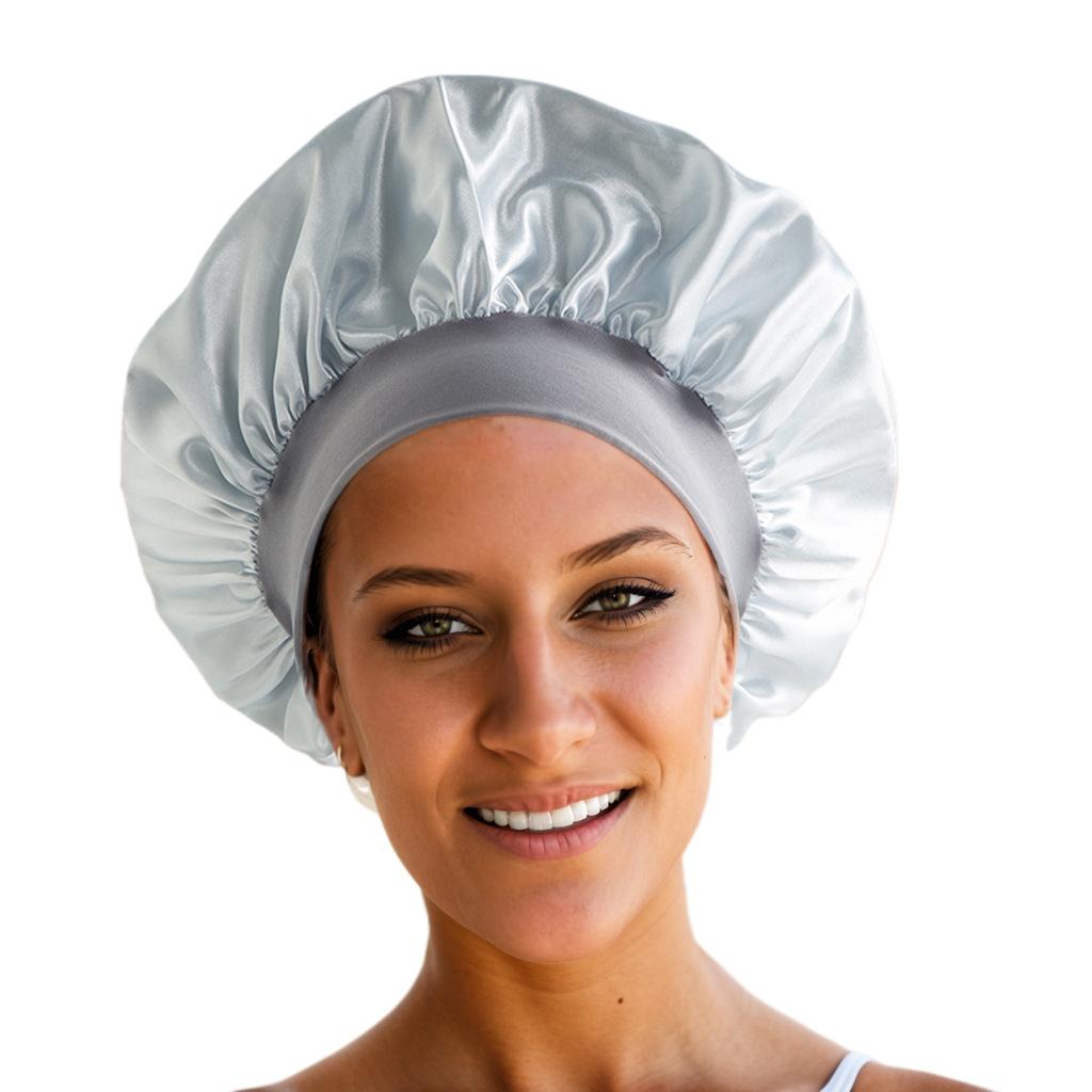 Новая атласная ночная шапочка с широкими полями, шелковистая шапочка для сна, шапочка для сна с эластичной мягкой лентой, шапочка для укладки волос, инструмент для обертывания волос