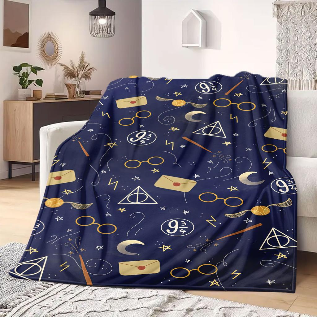 HarryPotter Print Cartoon Flannel Blanket for Travel Picnics Bedrooms Sofas Beds Chairs Home Decor Unique Design Various Sizes