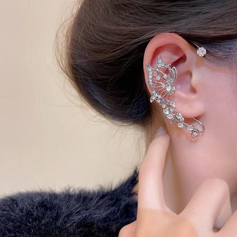 Good Fashion Style Shiny No Piercing Clip On Earrings Elf Earrings 2Pcs Fashion Ear Wrap Butterfly Fairy Ear Climber Luxury