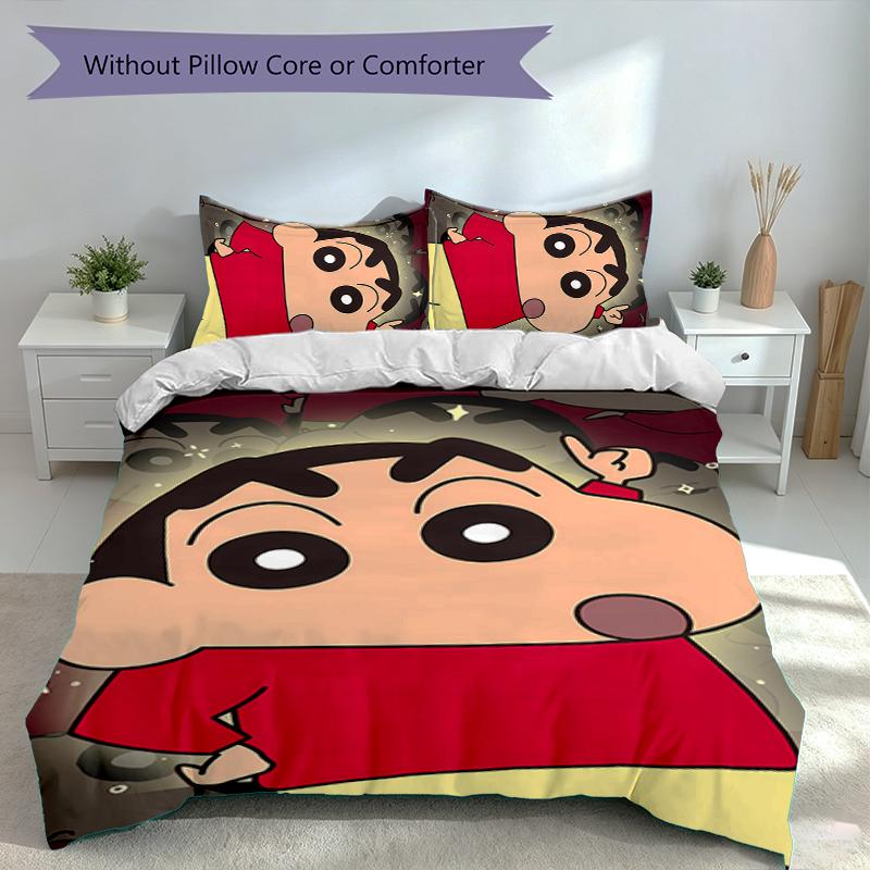 3pcs Crayon Shin-chan Duvet Cover Set, Includes 1 Duvet Cover and 2 Pillowcases,Skin-Friendly&Comfortable Fabric,Suitable Bedding Sets