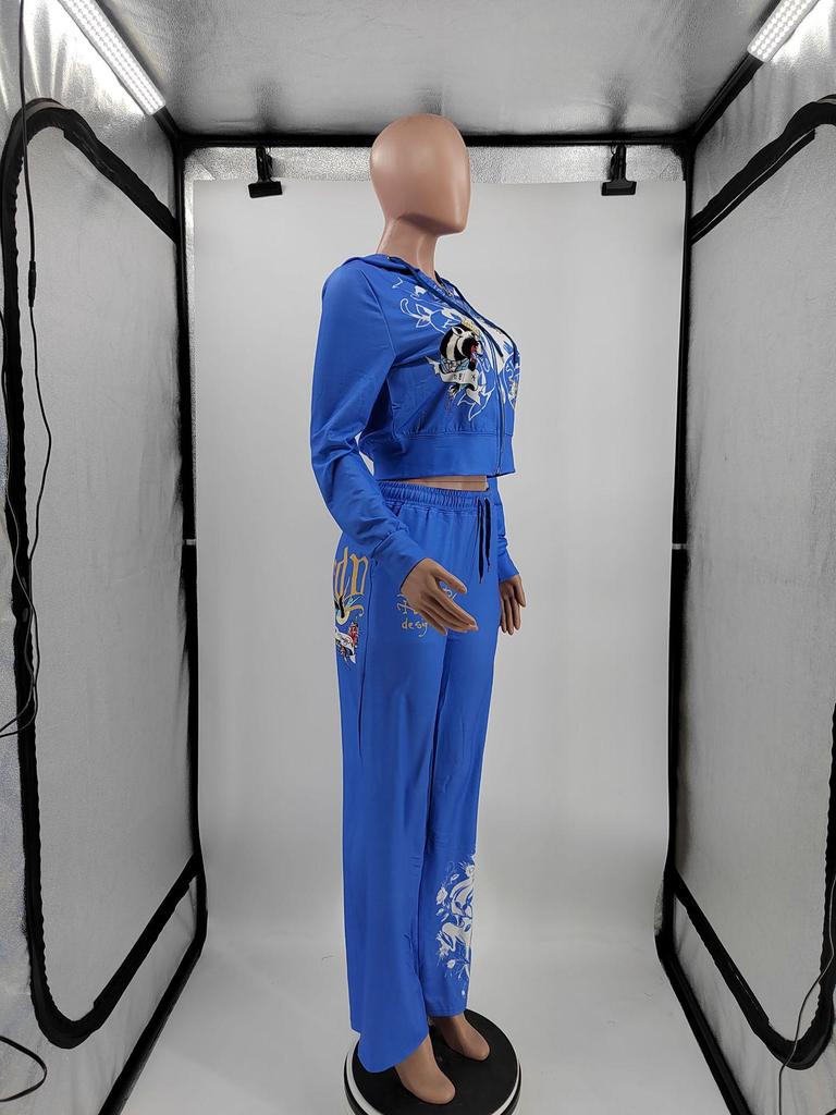 Женский костюм с принтом в европейском и американском стиле весна/осень 2024 г.