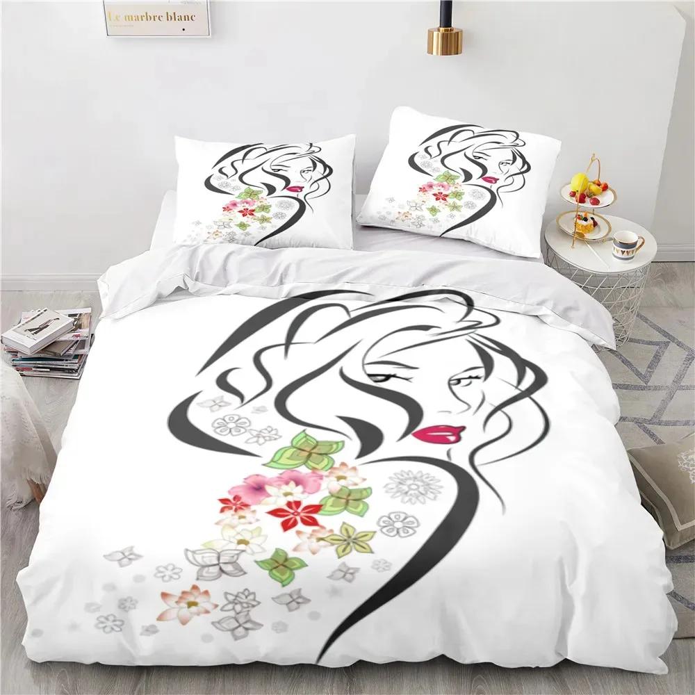 Абстрактное лицо King Queen Пододеяльник Женский портрет Постельное белье Граффити Одеяло Покрывало Фантазийный дизайн Полиэстер Одеяло Покрывало