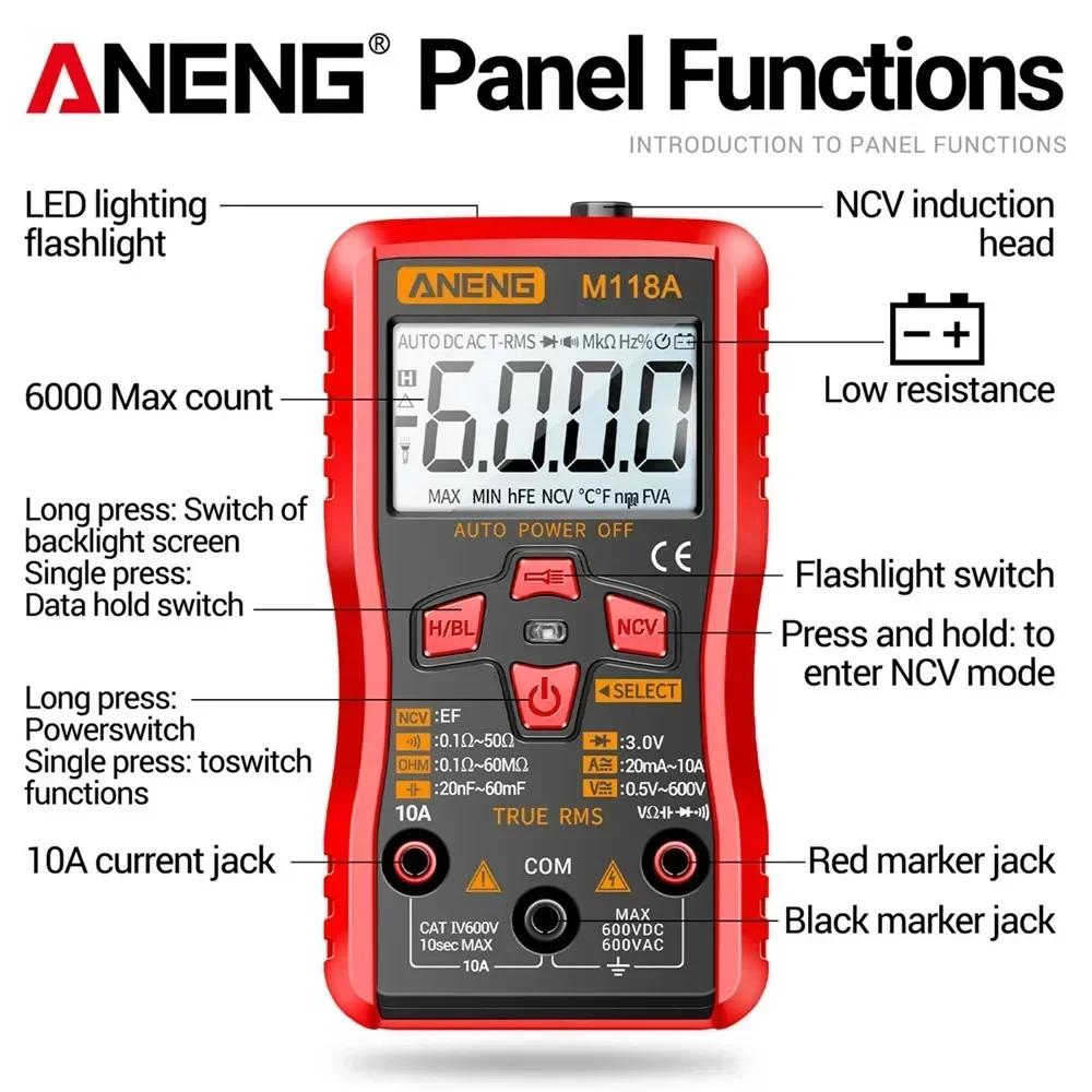 Multifunctional ANENG M118A Digital Multimeter + A3010 Tester Pen Kit True RMS 6000/4000 Counts Auto-Rang AC/DC Transistor Voltage Small Tester Tools