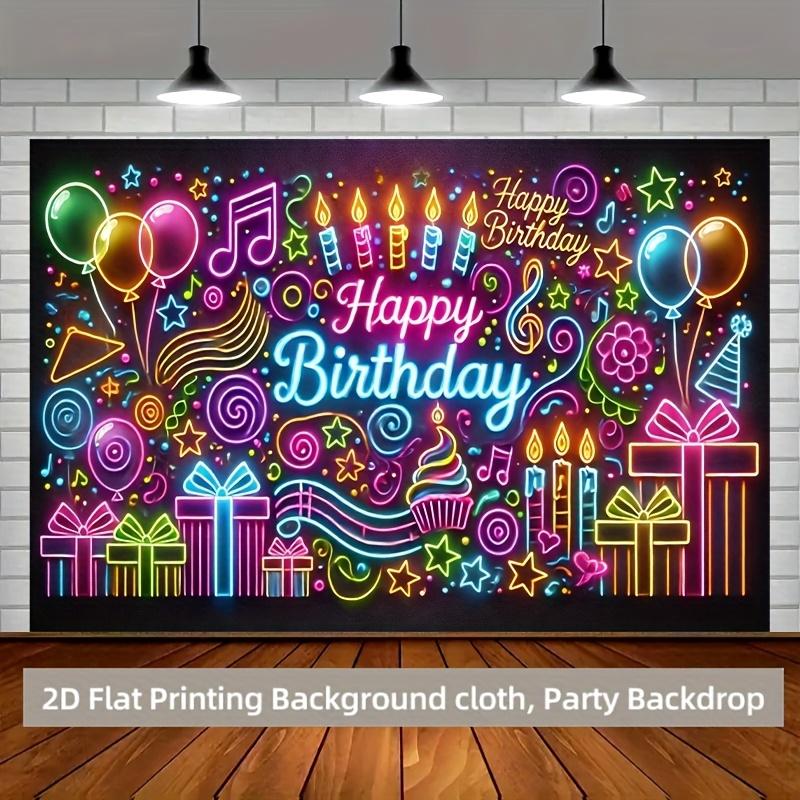 1 piece of 2D flat surface, colorful neon birthday celebration backdrop fabric, polyester fiber, party banner decoration