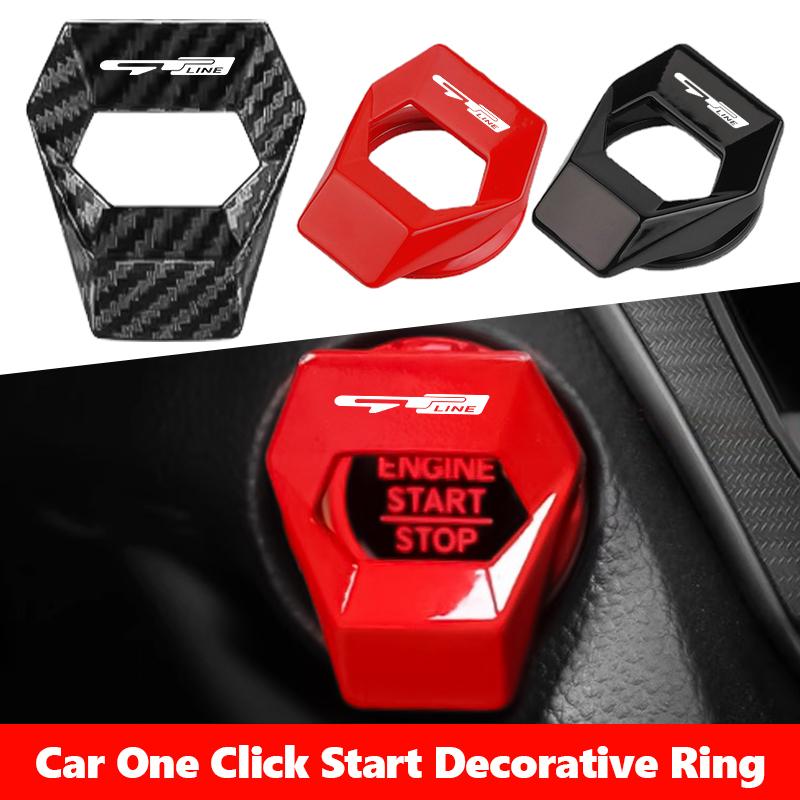 JUNT9 Car interior one-touch start ignition engine stop button switch button protective cover decorative sticker accessories for Kia