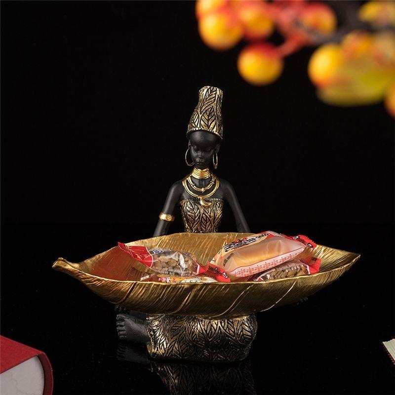 AEE4-Black Woman Resin Tray - Luxury Home Decor For Living Room Candy Holder Container Table Decoration Fruit Bowl Ornaments