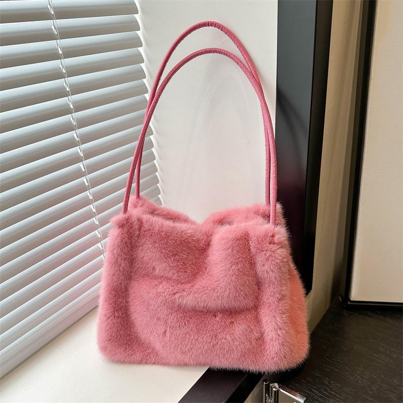 Женская осенне-зимняя плюшевая сумка, универсальная однотонная сумка-шоппер с цепочкой через плечо, женская сумка-мессенджер с цепочкой нового дизайна
